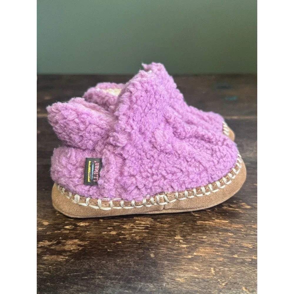 LL Bean Cozy Slipper Booties Toddler Size 5-6 Purple Suede Sole
